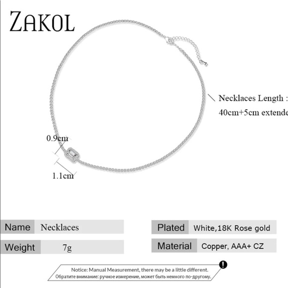 ZAKOL Rectangle Cubic Zirconia Coker Necklace - Picture 7 of 7